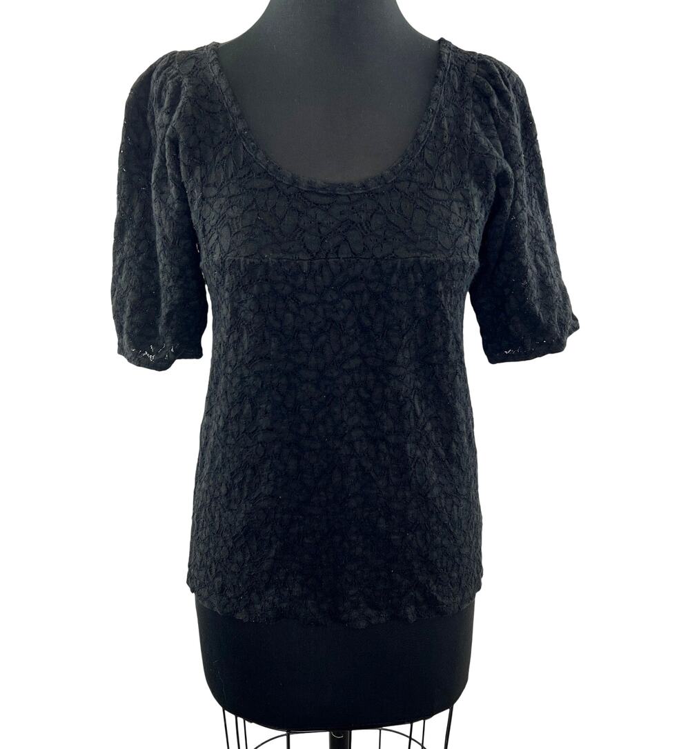 Anthropologie Eight Sixty Black Lace Short Sleeve Blouse Top Size M Medium